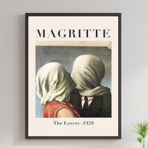 Rene Magritte Poster, Rene Magritte Art Print, Rene Magritte The Lovers, Rene Magritte Exhibition Poster, Digital Download, Vintage Art