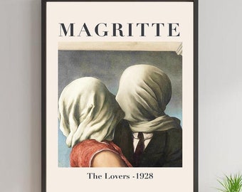 ルネ・マグリット「恋人たち」展ポスター：ヴィンテージ抽象芸術