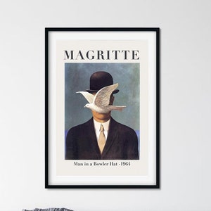 Rene Magritte Poster, Rene Magritte Art Print, Famous Artist Print, Man İne Bowler Hat, Rene Magritte Exhibition Poster, Digital Download