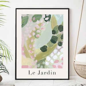 Le Jardin Art Print, Le Jardin Wall Art, Botanical Wall Art, Digital Prints, Floral Wall Art, Home Wall Decor, Green Wall Art, Pink Wall Art