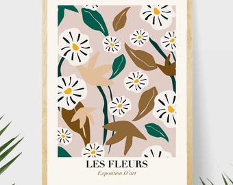 Neutral Floral Print, Les Fleurs Botanical Wall Art, Digital Download, Flower Market Poster