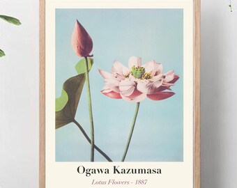 Ogawa Kazumasa Lotus Flower Print, Japanese Botanical Wall Art, Vintage Floral Poster, Digital Download