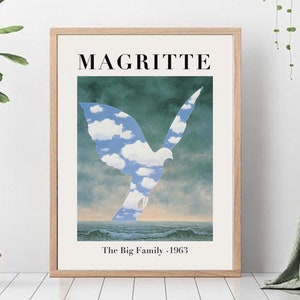 Impressão de Rene Magritte, pôster de Rene Magritte, Magritte The Big Family, pôster de Rene MagritteExhibition, impressões de pombas, impressões digitais, decoração para casa