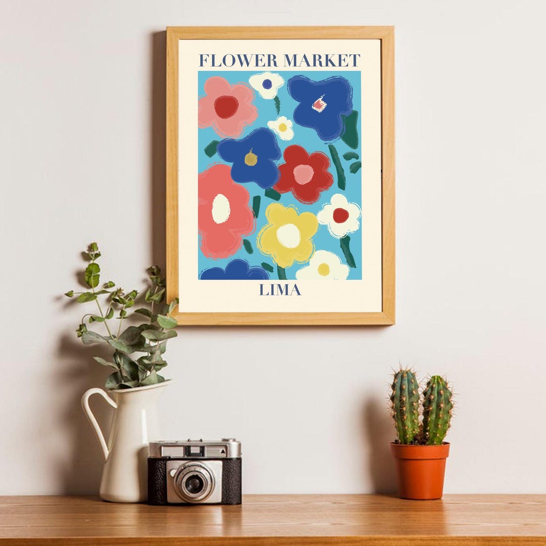 Flower Market Lima Poster, Colorful Floral Wall Art Print, Digital ...