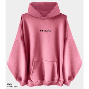 Roze, uniseks oversized sweatshirt met capuchon van 100% katoen