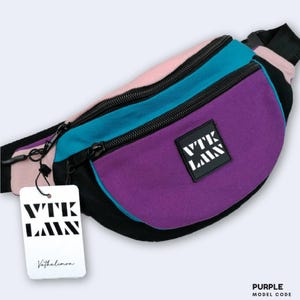 Riñonera bohemia hippie de mezcla de algodón en morado, negro y rosa