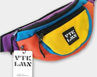 Boho Hippie Fanny Pack Yellow Orange Purple Cotton Blend Waist Bag