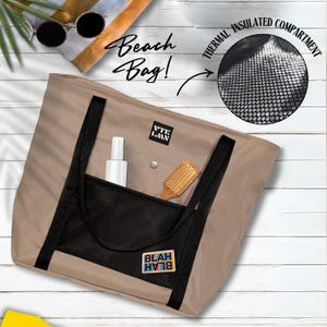 Braune Große Thermo-Strandtasche, 2-Fach Kühl-Einkaufstasche, Pool & Picknick, Reißverschluss-Segeltuchtasche, Einkaufstasche, Strandtasche, Sommertasche