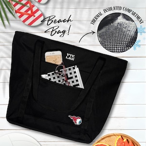 Schwarze große Thermo-Strandtasche, 2-fach Kühltasche, Pool & Picknick, Reißverschluss-Tasche, Tote Bag, Strandtasche, Sommertasche