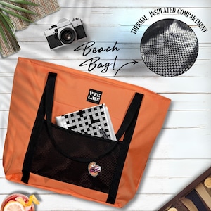 Orange Große Thermo-Strandtasche, 2-fach Kühltasche, Pool&Picknick, Reißverschluss-Tasche, Tote Bag, Strandtasche, Sommertasche