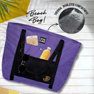 Lila Große Thermo-Strandtasche, 2-Fach Kühl-Einkaufstasche, Pool & Picknick, Reißverschluss-Tasche, Einkaufstasche, Strandtasche, Sommertasche