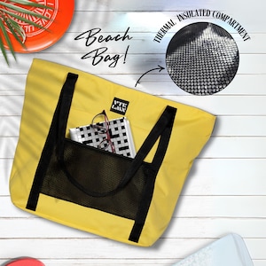 Gelbe Große Thermo-Strandtasche, 2-Fach Kühl-Einkaufstasche, Pool & Picknick, Reißverschluss-Segeltuchtasche, Einkaufstasche, Strandtasche, Sommertasche