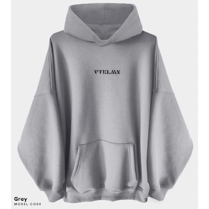 Unisex Basic Gray Oversized %100 Cotton Hoodie Sweatshirt