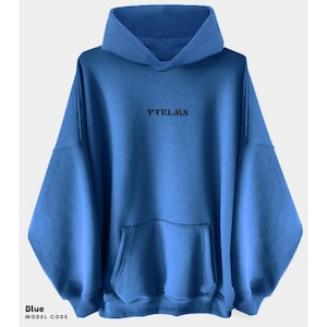 Unisex Basic Blue Oversized %100 Cotton Hoodie Sweatshirt