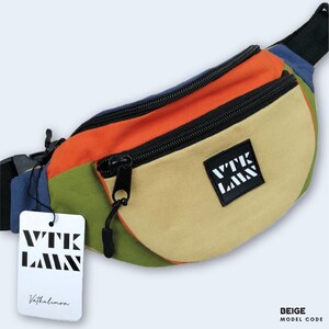 Boho Hippie Fanny Pack Beige, Green & Navy Cotton Blend Waist Bag