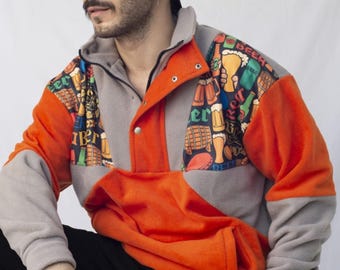 Unisex Half-Zipper Beer Printed Oversize Fleece Sweatshirt, Cozy & Warm Oversized Sweatshirt - Stylish Winter Wear