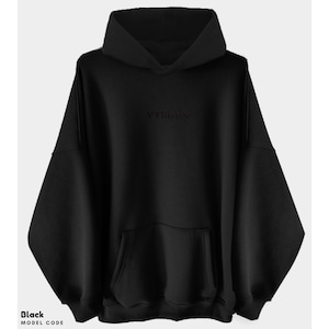 Unisex Basic Black Oversized %100 Cotton Hoodie Sweatshirt