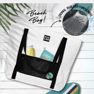 Weiße Große Thermo-Strandtasche, 2-Fach Kühl-Einkaufstasche, Pool & Picknick, Reißverschluss-Segeltuchtasche, Einkaufstasche, Strandtasche, Sommertasche