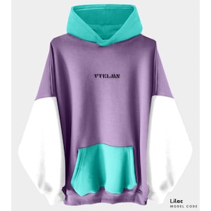 Unisex Basic Lilac Turquoise White Colorful Oversized %100 Cotton Hoodie Sweatshirt