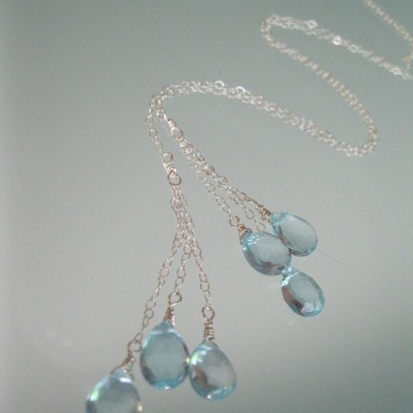 Rain Lariat....Blue Topaz Necklace, something blue, wedding, bridesmaid, bridal necklace