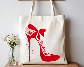 Czerwony wysoki obcas sztuka cyfrowa - Elegancki motyl Stiletto Design do druku rękodzieła, 4200x4800 pikseli, 300 DPI