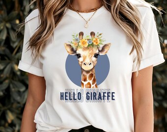 Cute Giraffe with Floral Crown PNG, Hand-Drawn Watercolor Animal Clipart, Digital Download for Sublimation & Printing, t-shirt, 4200x4800 PX