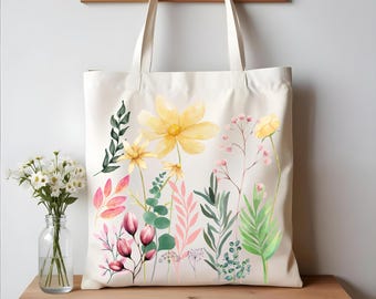 Projekt torby typu tote z motywem kwiatowym - akwarelowa sztuka botaniczna PNG, na torbę typu tote, koszulkę, poduszkę, bluzę, prezent dla niej i mamy, 3000x3000 PX