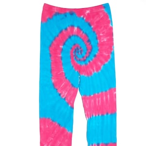 TIE DYE Leggings Kids Hot Pink & Turquoise Blue Spiral Swirl art Psychedelic Long Johns 6m 12m 18m 2T 4T 6 8 10 12 hippie boho hand dyed