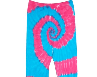 TIE DYE Leggings Kids Hot Pink & Turquoise Blue Spiral Swirl art Psychedelic Long Johns 6m 12m 18m 2T 4T 6 8 10 12 hippie boho hand dyed
