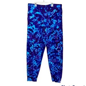 Tie Dye Sweatpants Psychedelic Blue & Purple Blotter Scrunch art Fleece Joggers Adult small medium large XL 2X hippie deadhead handmade