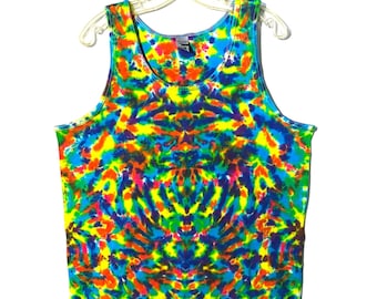 Tie Dye Tank Top Psychedelic Rainbow Neon Blotter Scrunch Adult small medium large xl 2X 3X handmade hippie deadhead art boho