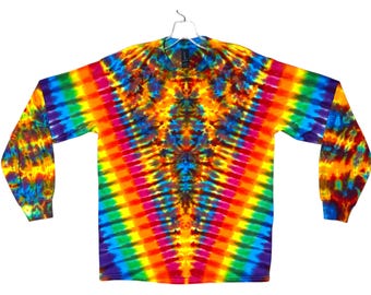 Tie Dye-skjorta | Rainbow Pinwheel V Blotter Scrunch | Långärmad T-shirt | Handgjord | liten medium stor XL 2X 3X 4X 5X 6X | Handfärgad