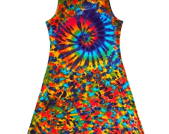 TIE DYE midi maxi Dress Rainbow Spiral Blotter Tye Dye Women's Tank Top Dress handmade hippie sm med lg xl 2x 3x Psychedelic Circus art