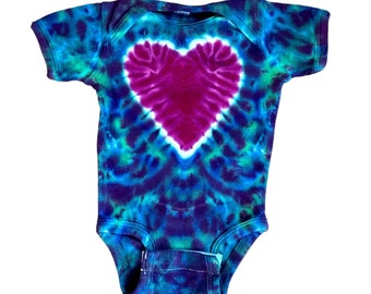 TIE DYE Baby Bodysuit Heart Green & Purple Romper Creeper Infant sizes newborn 6 12 18 24 Months handmade outfit shower gift Psychedelic