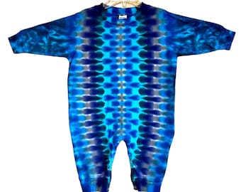 TIE DYE Baby Romper Blue DNA Long Sleeve Outfit infant sizes 6 12 18 24 months handmadePsychedelic