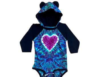 TIE DYE Dancing Bear Bodysuit Heart Romper Creeper NB 6 12 18 Months handmade sunshine baby outfit costume handmade shower gift