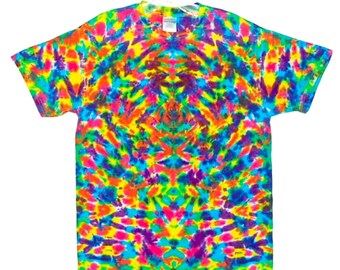 Tie Dye Shirt Neon Rainbow Psychedelic Blotter Scrunch art Adult T-Shirt small medium large XL 2X 3X 4X 5X 6X hand dyed tall sizes
