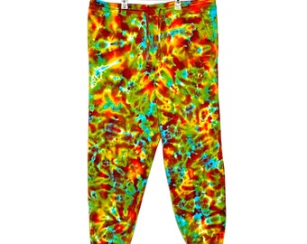 Tie Dye Sweatpants Psychedelic Rainbow Earth Tones Blotter Scrunch Fleece Joggers Adult small medium large XL 2X handmade hippie deadhead