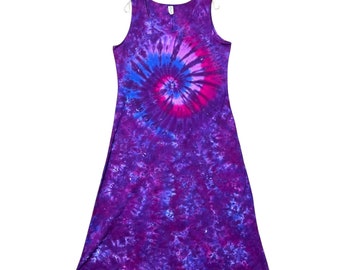 TIE DYE Midi Maxi Dress Deep Purple Spiral Blotter Tye Dye Women's Tank Top Dress hippie sm med lg xl 2x 3x psychedelic sundress