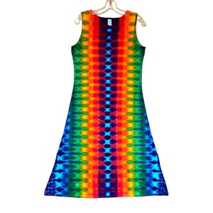 TIE DYE Vestido Rainbow DNA panal Tye Dye maxi midi de mujer Tank Top Vestido hippie gitano sm med lg xl 2x 3x hecho a mano Arte de circo psicodélico