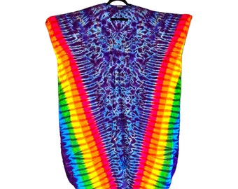 Tie Dye Caftan Maxi Dress Women's Rainbow Pinwheel V & Gemmy Blotter Kaftan psychedelic chic island beach hand dyed