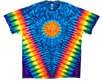 Camisa Tie Dye / Secante Sun & Rainbow V / Hecha a mano / Camiseta de manga corta / C, M, L, XL, 2X, 3X, 4X, 5X, 6X / Unisex / Plus / Alta / Para mujer