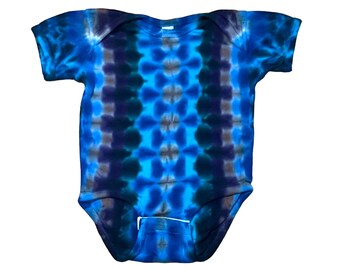 TIE DYE Baby Bodysuit Blue DNA Romper Creeper Infant newborn 6 12 18 24 Months handmade baby outfit hand dyed shower gift Psychedelic art