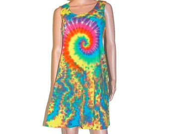 TIE DYE Mini Dress Neon Rainbow Spiral Blotter Psychedelic Tye Dye Women's Short Tank Dress hippie sm med lg xl 2x 3x handmade love