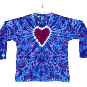 TIE DYE Kid&#39;s Long Sleeve Shirt | Purple Heart | Youth sizes 2-4 XS 6-8 Small  10-12 Medium 14-16 Large | handmade children&#39;s clothing