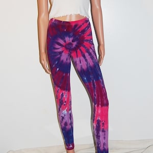 Tie-Dye Cotton Leggings | Psychedelic Purple Pink Spiral | Handmade | Colorful | Super Soft | Super Stretchy | Dancer Tights | Plus Sizes