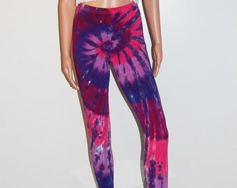 Tie-Dye Cotton Leggings | Psychedelic Purple Pink Spiral | Handmade | Colorful | Super Soft | Super Stretchy | Dancer Tights | Plus Sizes