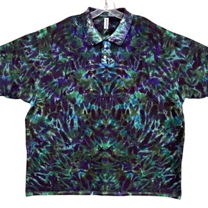Tie Dye Golf Polo Olive Blotter Scrunch art Sport Shirt Adult small medium large XL 2X 3X 4X 5X hippie handmade hand dyed Psychedelic Circus