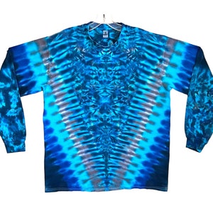 Tie Dye Shirt | Blue Moon V Blotter Scrunch | Long Sleeve Handmade T-Shirt | small medium large XL 2X 3X 4X 5X 6X | Psychedelic Circus