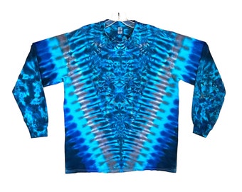 Tie Dye Shirt | Blue Moon V Blotter Scrunch | Long Sleeve Handmade T-Shirt | small medium large XL 2X 3X 4X 5X 6X | Psychedelic Circus